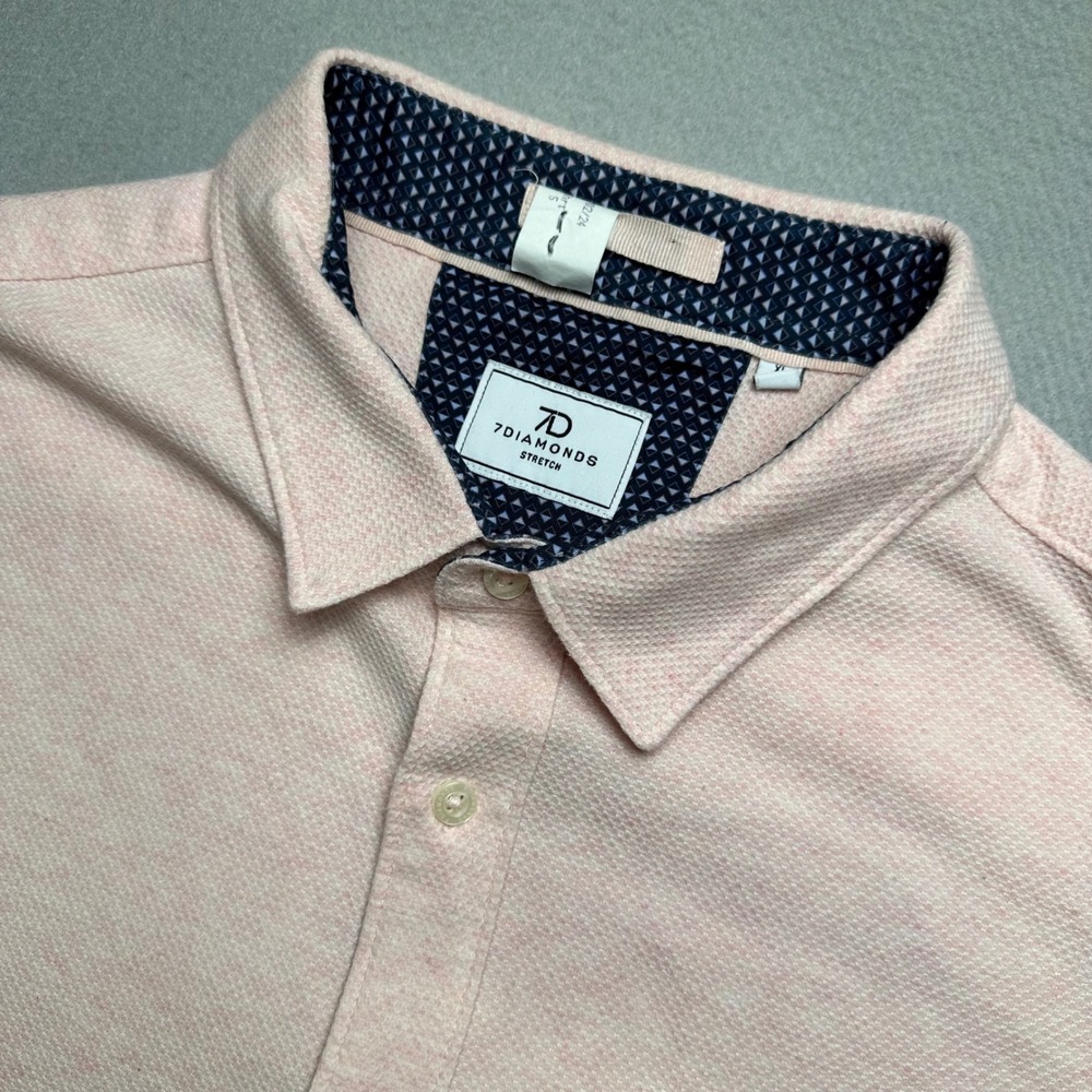 7 Diamonds Button Down Shirt Mens XL Pink Stretch Short Sleeve Waffle Knit